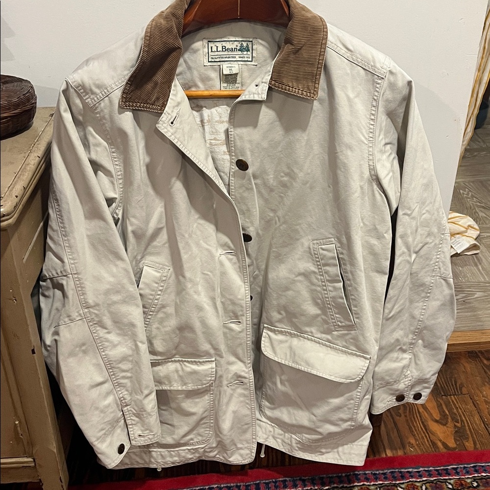 L.L. Bean Cream Trench Coat with Brown Collar